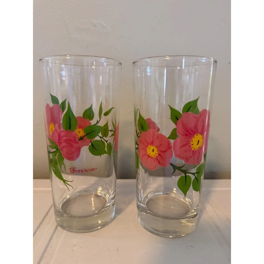 Franciscan Desert Rose Highball Glasses 2 Vintage Pink Floral bohowhimsi cottage